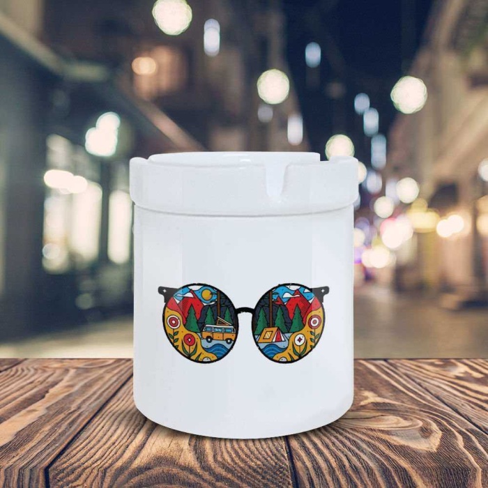 Hipster Küllük Desenli Gözlük Baskılı Kül Tablası K-99