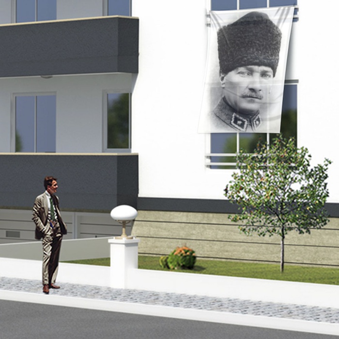 Kalpaklı Gazi Mustafa Kemal Atatürk - Siyah Beyaz Portre - Poster Bayrak ATA30