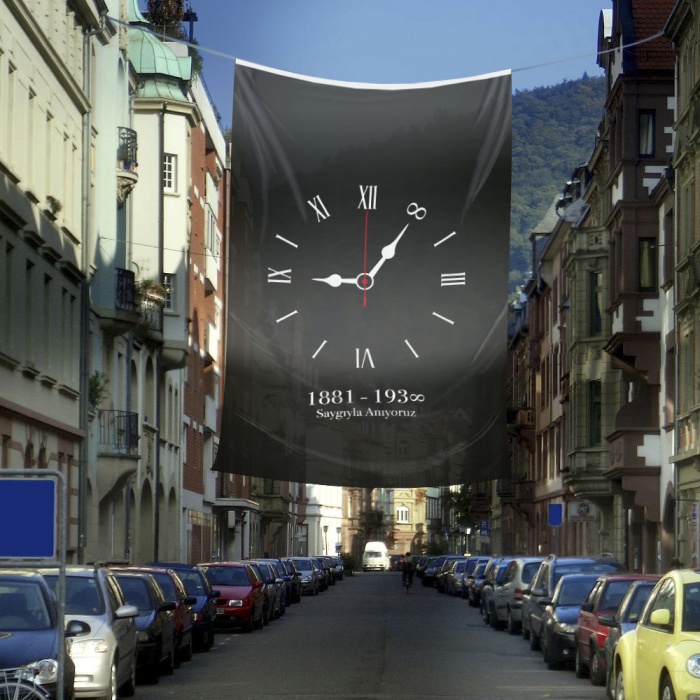 10 Kasım Unutmayacağız Sonsuz Saat Temalı Anma Bayrağı Dış cephe poster ATA46