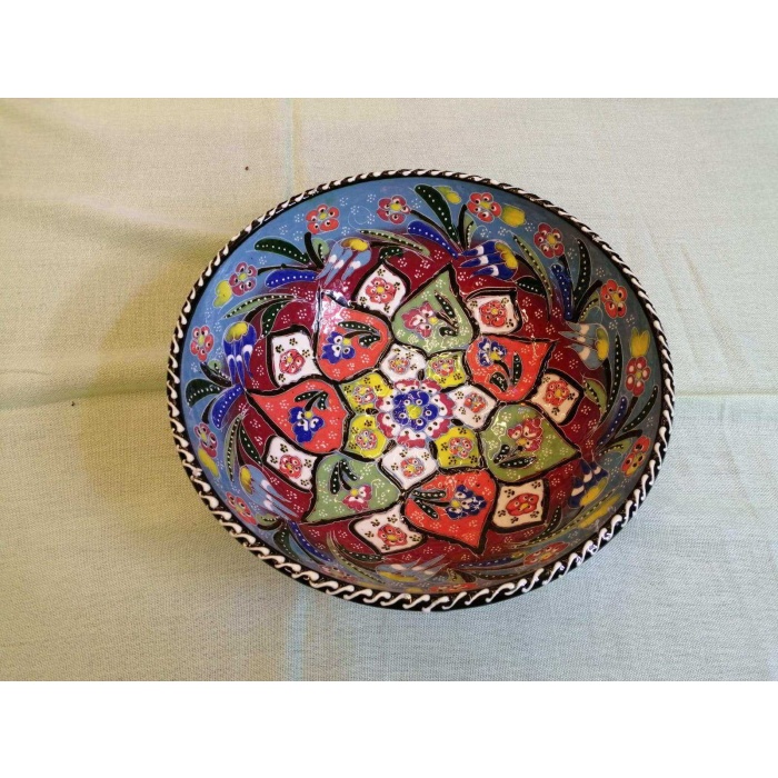 22 cm seramik kabartmalı kase karışık renk