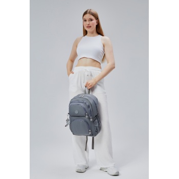 ASM SPOR Krinkıl Kumaş Su Geçirmez Gri Çok Cepli Unisex Sırt Çantası – Okul, Seyahat, Günlük