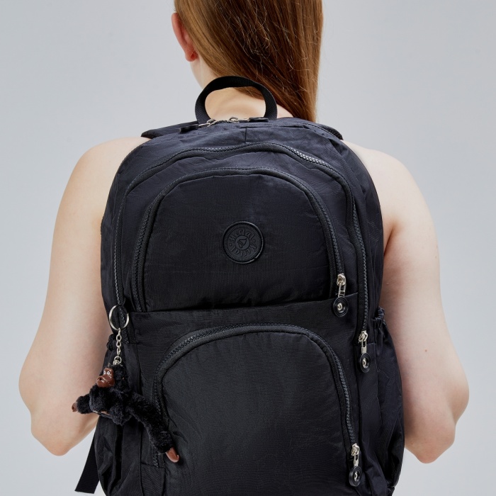 ASM SPOR Krinkıl Kumaş Su Geçirmez Siyah Çok Cepli Unisex Sırt Çantası – Okul, Seyahat, Günlük