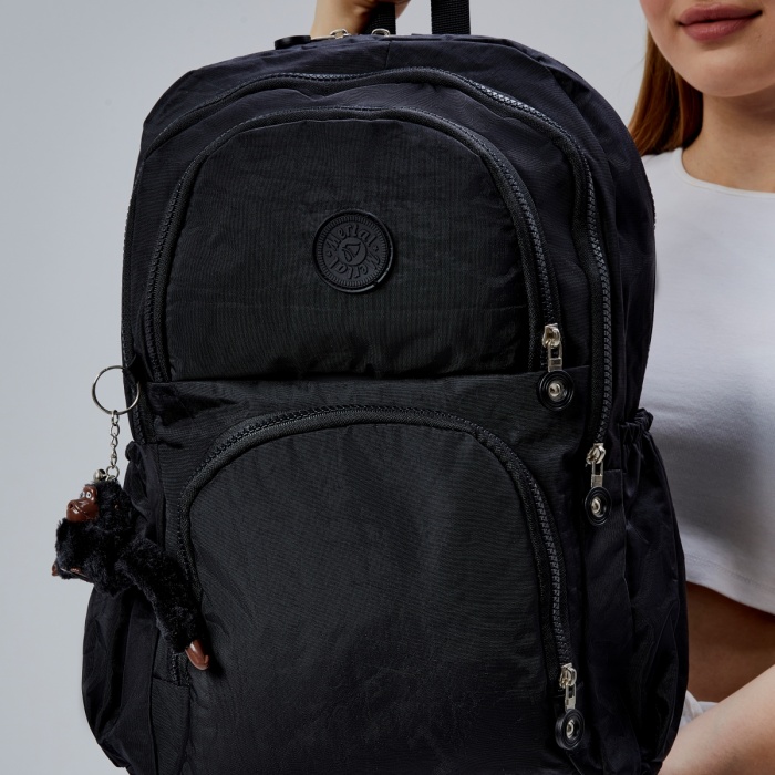 ASM SPOR Krinkıl Kumaş Su Geçirmez Siyah Çok Cepli Unisex Sırt Çantası – Okul, Seyahat, Günlük