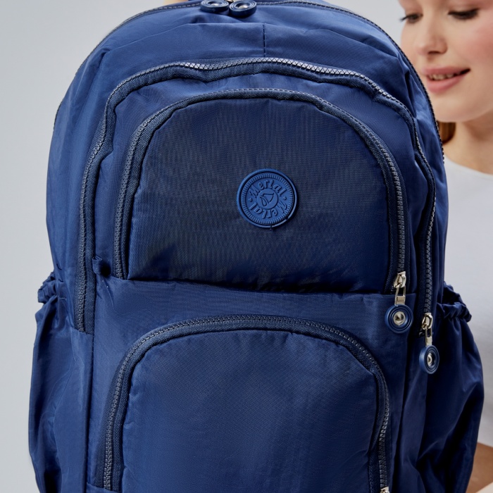 ASM SPOR Krinkıl Kumaş Su Geçirmez Lacivert Çok Cepli Unisex Sırt Çantası – Okul, Seyahat, Günlük