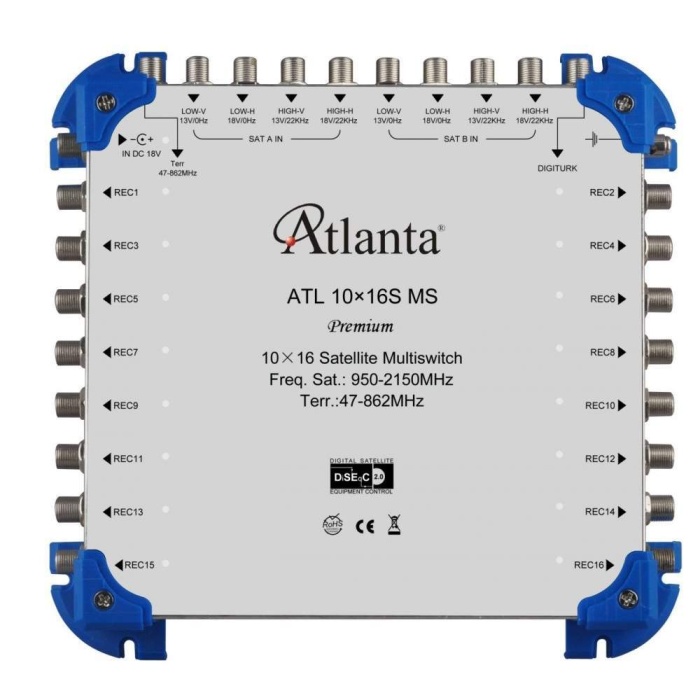 Atlanta 10/16 10x16 Santral Merkezi Sistem Multiswitch ( Sonlu / Karasal Aktif ) + Adaptör