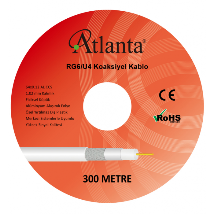 Atlanta RG6/U4 64 Tel CCS Anten Kablosu (300 Metre)