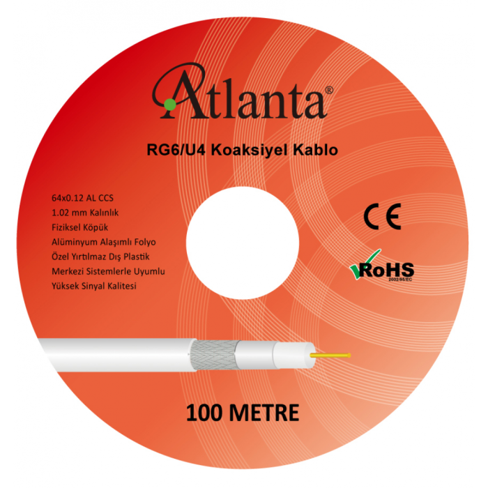 Atlanta RG6/U4 64 Tel CCS Anten Kablosu (100 Metre)