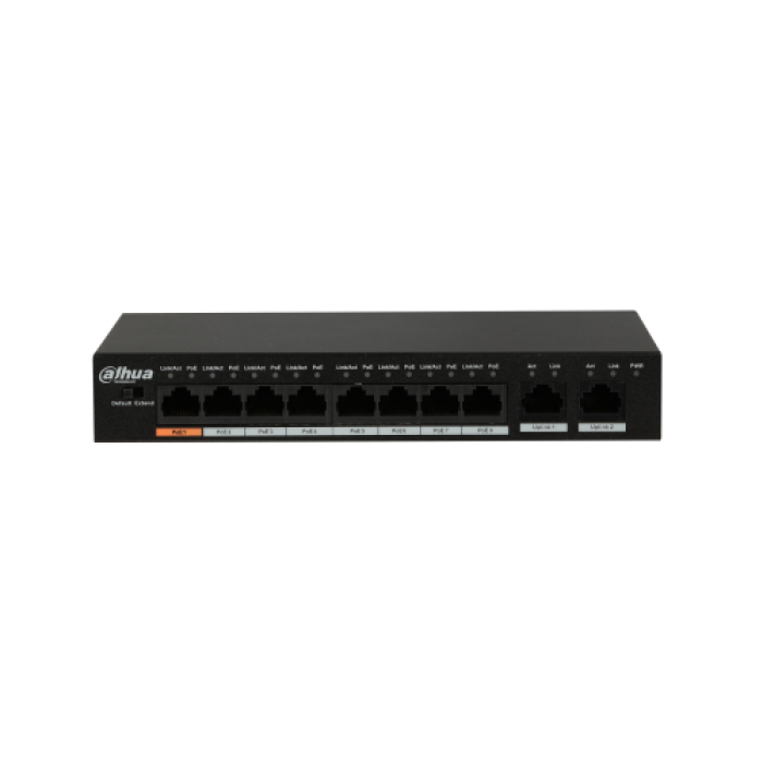 DAHUA PFS3010-8ET-96, 8 Port, MegaBit, 8 Port PoE, 96W, +2 Port GigaBit Uplink, Yönetilemez, Masaüstü Switch