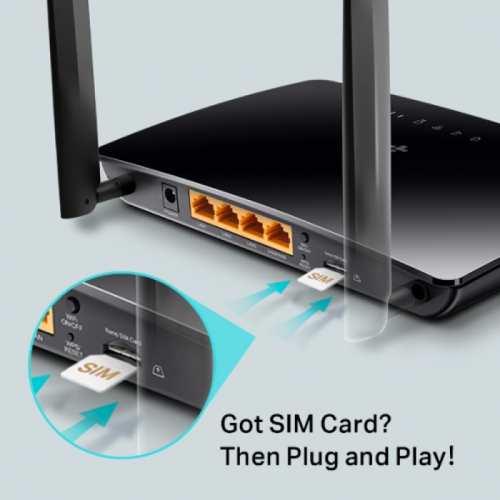 TP-LINK TL-MR150, 4Port, 300Mbps, 2,4Ghz WiFi, Masaüstü, LTE Micro Sim Kart Takılabilir 3G-4G Destekli Router
