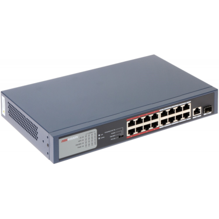 HIKVISION DS-3E0318P-E/M, 16 Port, MegaBit, 16 Port PoE, 130W, +1 Port GigaBit Uplink, +1 Port GigaBit SFP, Yönetilemez, Rack Mount Switch