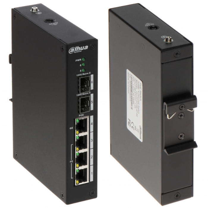 DAHUA PFS3206-4P-96, 4 Port, 3FE PoE+1GE Hi-PoE 2xSFP Endüstriyel Switch Yönetilemez,  Switch