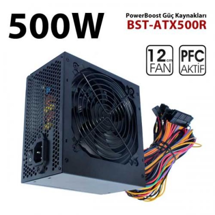 PowerBoost BST-ATX500R QUARK 500w APFC 12cm Fanlı ATX PSU Power kablo (Retail Box)