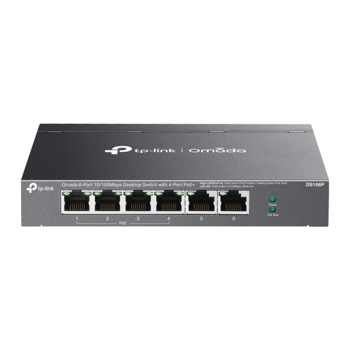 Tp-Link DS106P 4 Port 10-100 Poe+ 2 Port 10-100 Mbps Uplink Switch Çelik Kasa Rack Mount