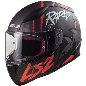 LS2 RAPID RAVEN MAT SİYAH-BEYAZ-KIRMIZI KASK XXL