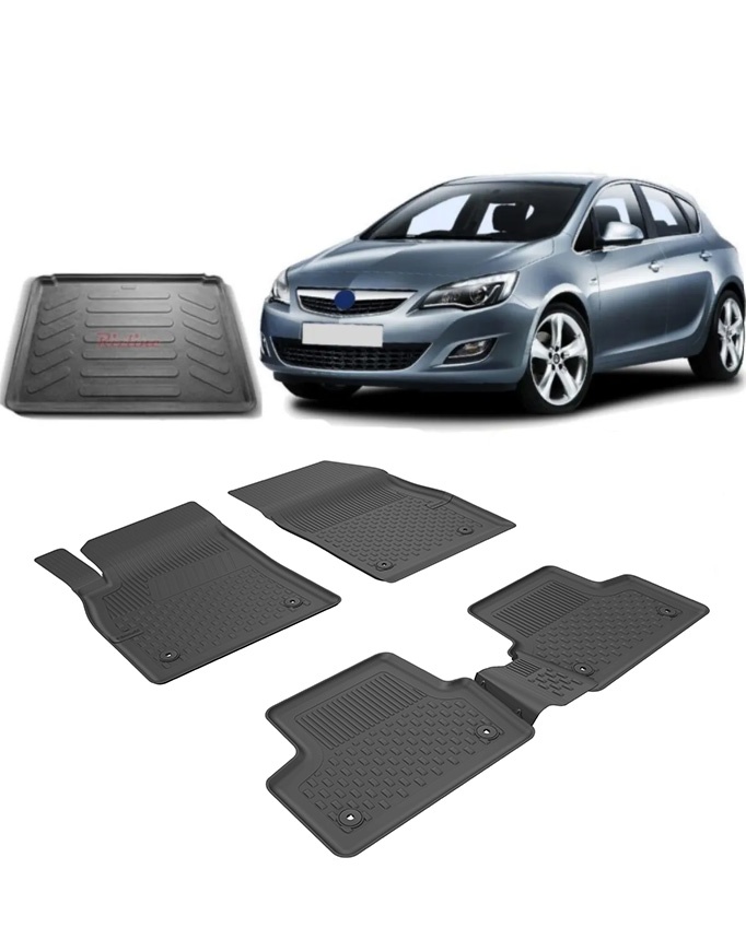 Opel Asta J Sedan 2009-2019 4.5D Sahler Paspas ve Rizline 3D Bagaj Havuzu Siyah