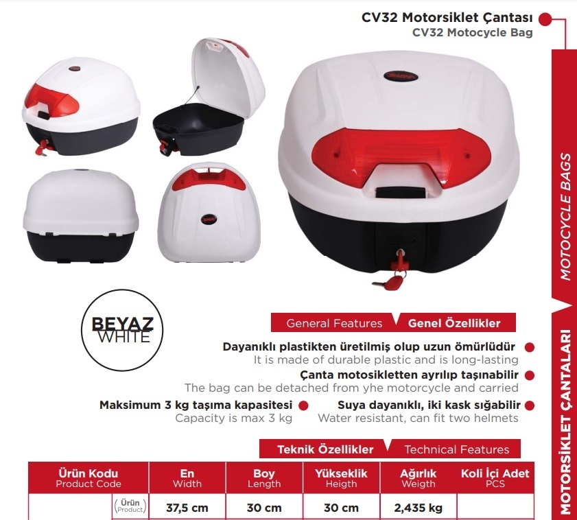 Arwic CV32 Litre  Motosiklet Arka Çanta Beyaz
