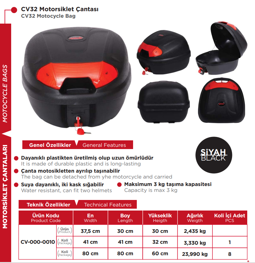 Arwic CV32 Litre  Motosiklet Çantası Siyah