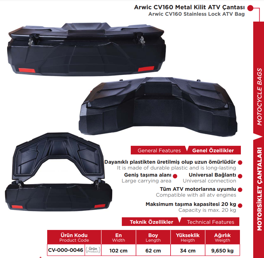 ARWIC CV160 METAL KILIT ATV ÇANTASI ARKA