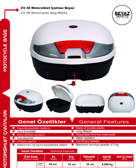 Arwic CV 46 Litre Motosiklet Çantası Beyaz