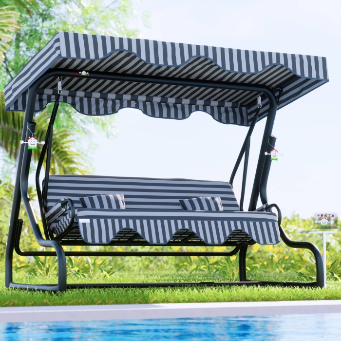 Yekta 3 Kişilik Bahçe Salıncağı Balkon Salıncağı Gri Palaska
