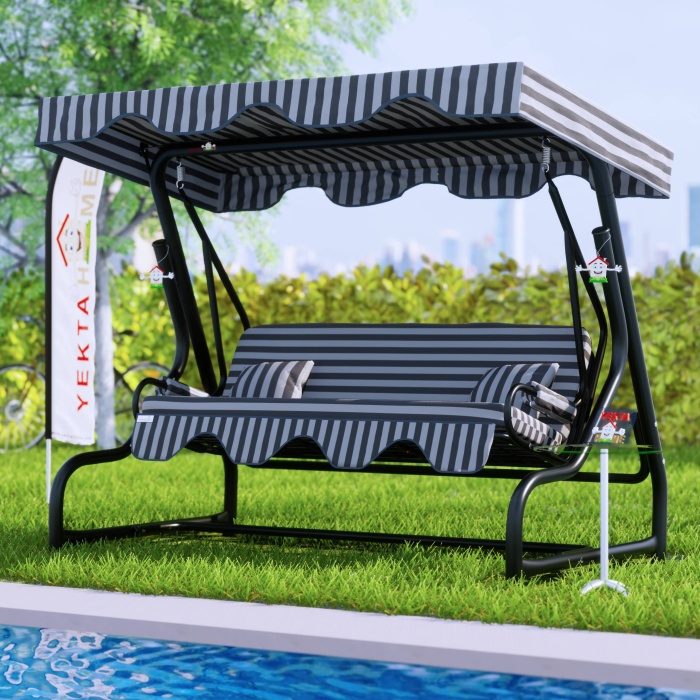 Yekta 3 Kişilik Bahçe Salıncağı Balkon Salıncağı Gri Palaska