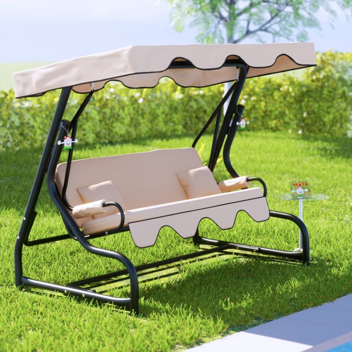 Yekta 3 Kişilik Bahçe Salıncağı Balkon Salıncağı Marmaris Krem