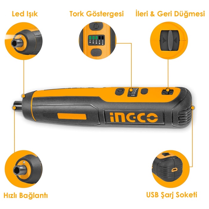 Ingco USB Şarjlı Li-ion Akülü Akıllı Vidalama Tornavida Seti