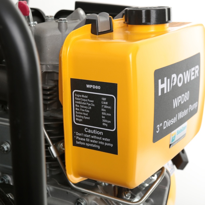 HIPOWER WPD80 Yüksek Basınçlı Dizel İpli 3 Su Motoru 13 Hp