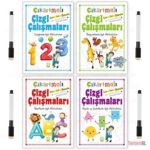 Çıkartmalı Çizgi Çalışmaları Seti Kalemli (4 Kitap)