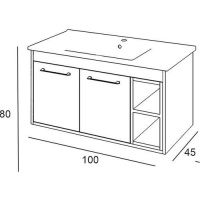 DENKO LATTE 85 CM ALT MODÜL RETRO GÜMÜŞ + SERAMİK LAVABO