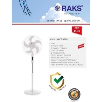 RAKS SF 16 ECO PLUS BEYAZ AYAKLI VANTİLATÖR