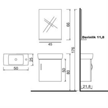 ZQDENKO MINICA 50 CM BANYO DOLABI ALT-UST KUL GRI