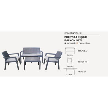 PRESTIJ 4 KISILIK BALKON SET ANTRASIT