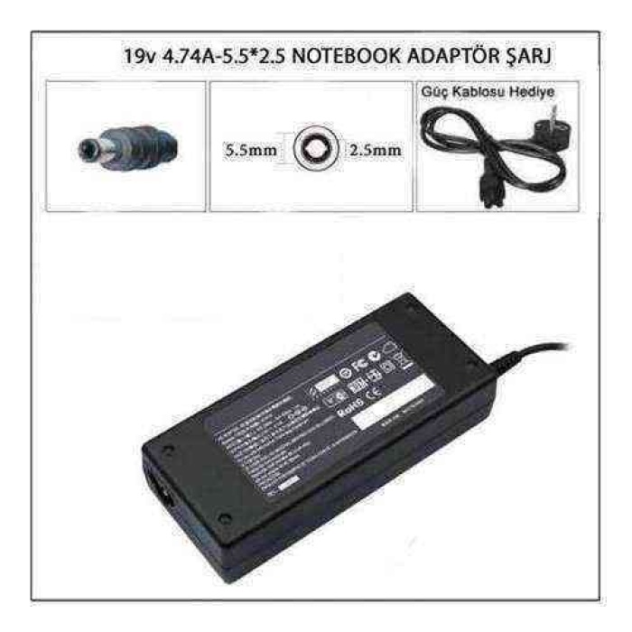 Toshiba Asus Casper Beko Arçelik Crea Datron 19V-4.74A, 5.5.2.5 90W Notebook Adaptörü, Laptop Adaptörü