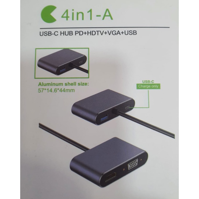 USB-C to HUB PD HDTV+VGA+USB ADAPTÖR 4 in 1 4K