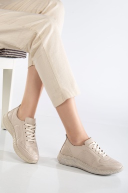 Kadın Sneakers Nude İçi Dışı Hakiki Deri Spor Ayakkabı