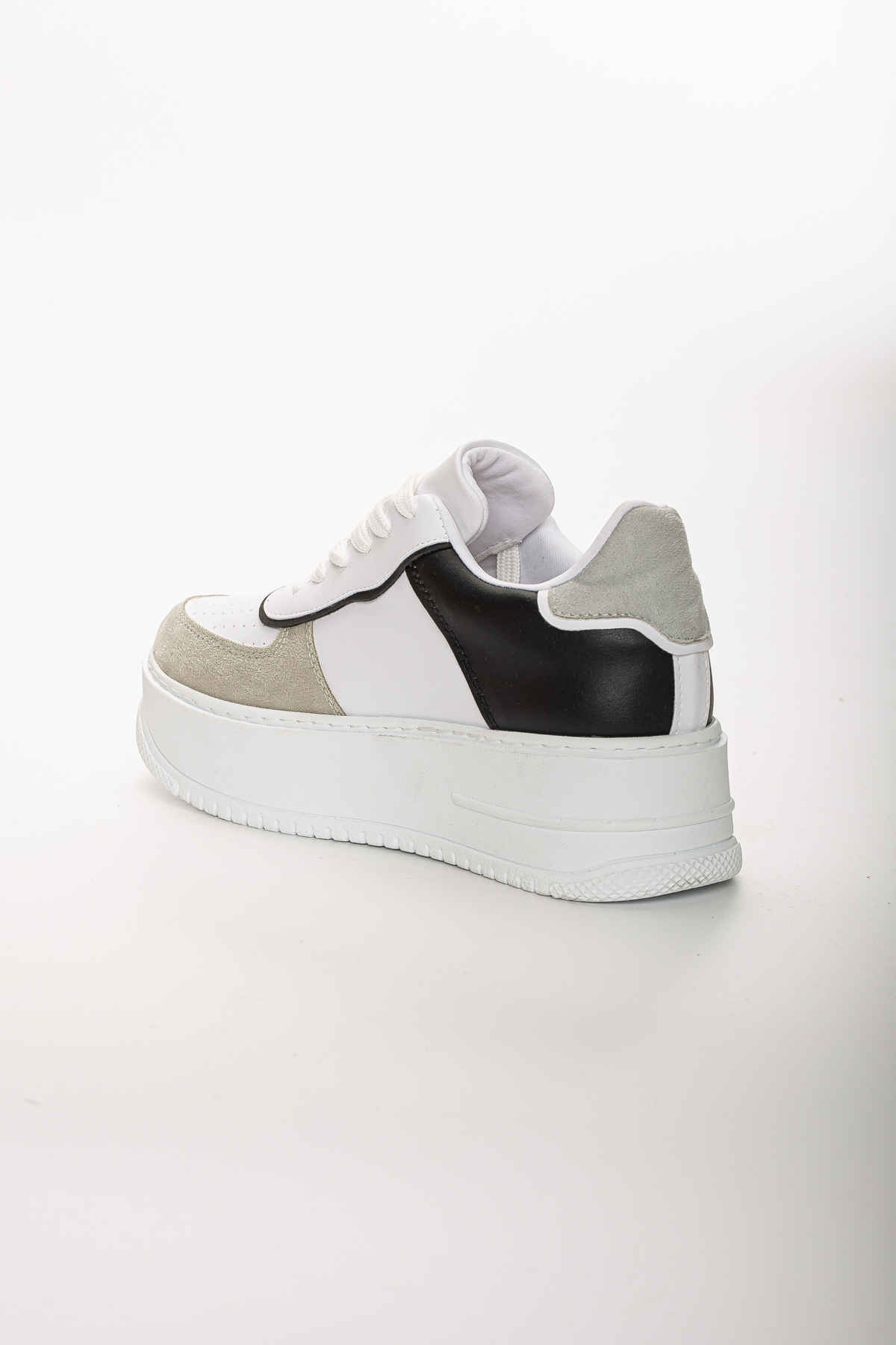 Beyaz Siyah Sneaker Yüksek Tabanlı 5 Cm Spor Ayakkabı