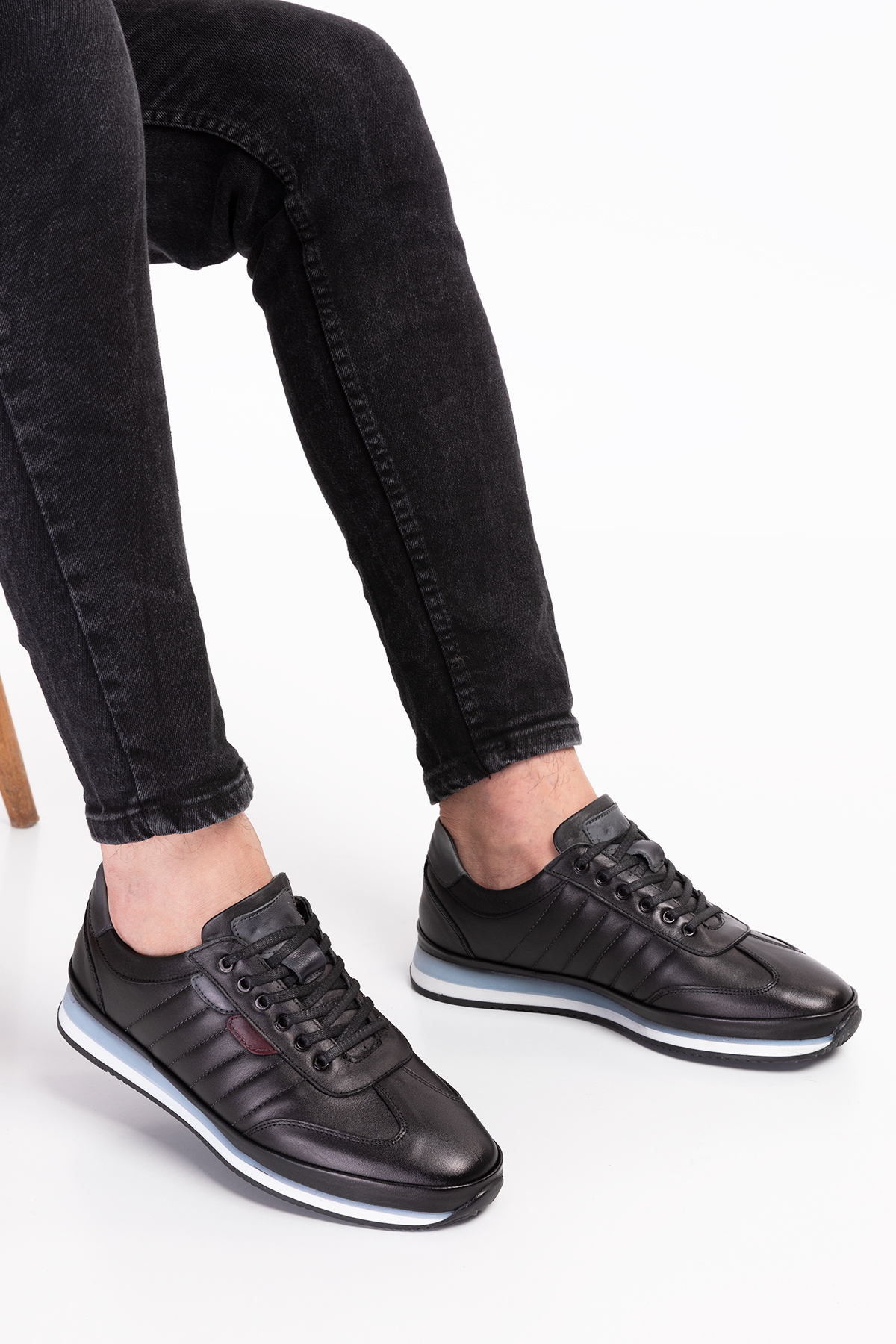 Sneakerss Ayakkabı Hakiki Deri Siyah Spor Ayakkabı