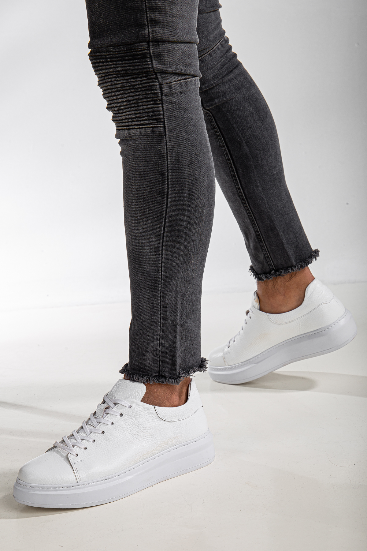 Erkek Hakiki İçi Dışı Deri Premium Sneakers Spor Ayakkabı Beyaz