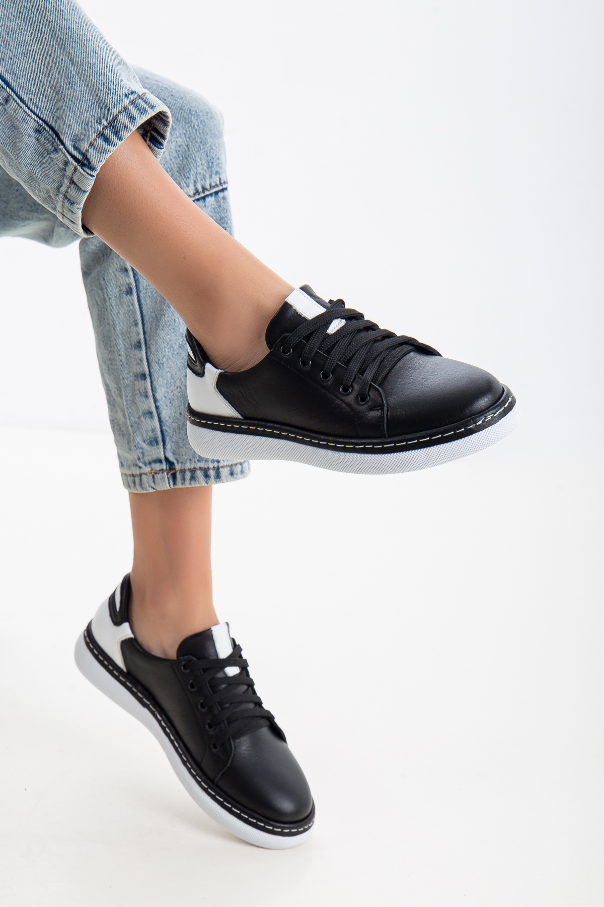 Kadın Sneakers siyah Hakiki Deri Spor Ayakkabı