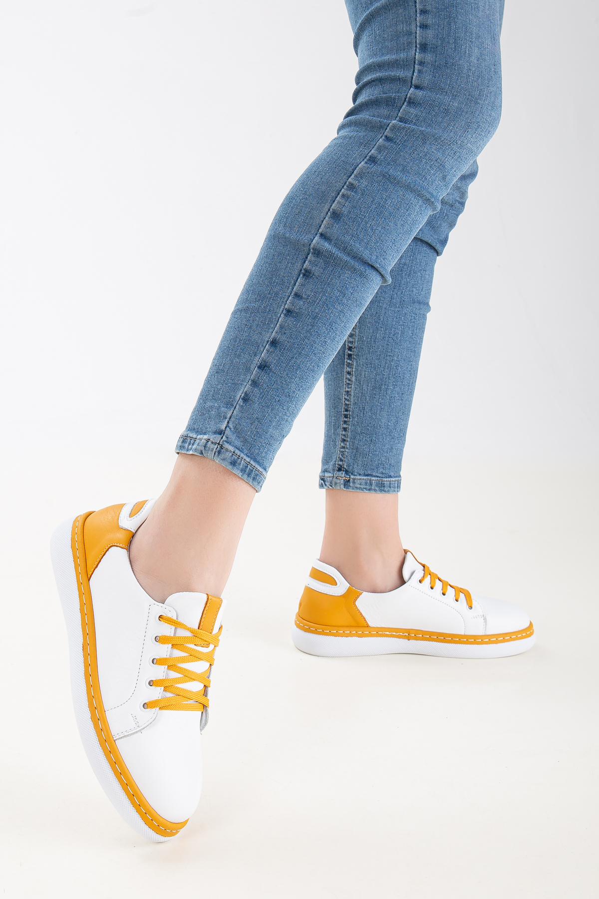 Kadın Sneakers Sarı Hakiki Deri Spor Ayakkabı
