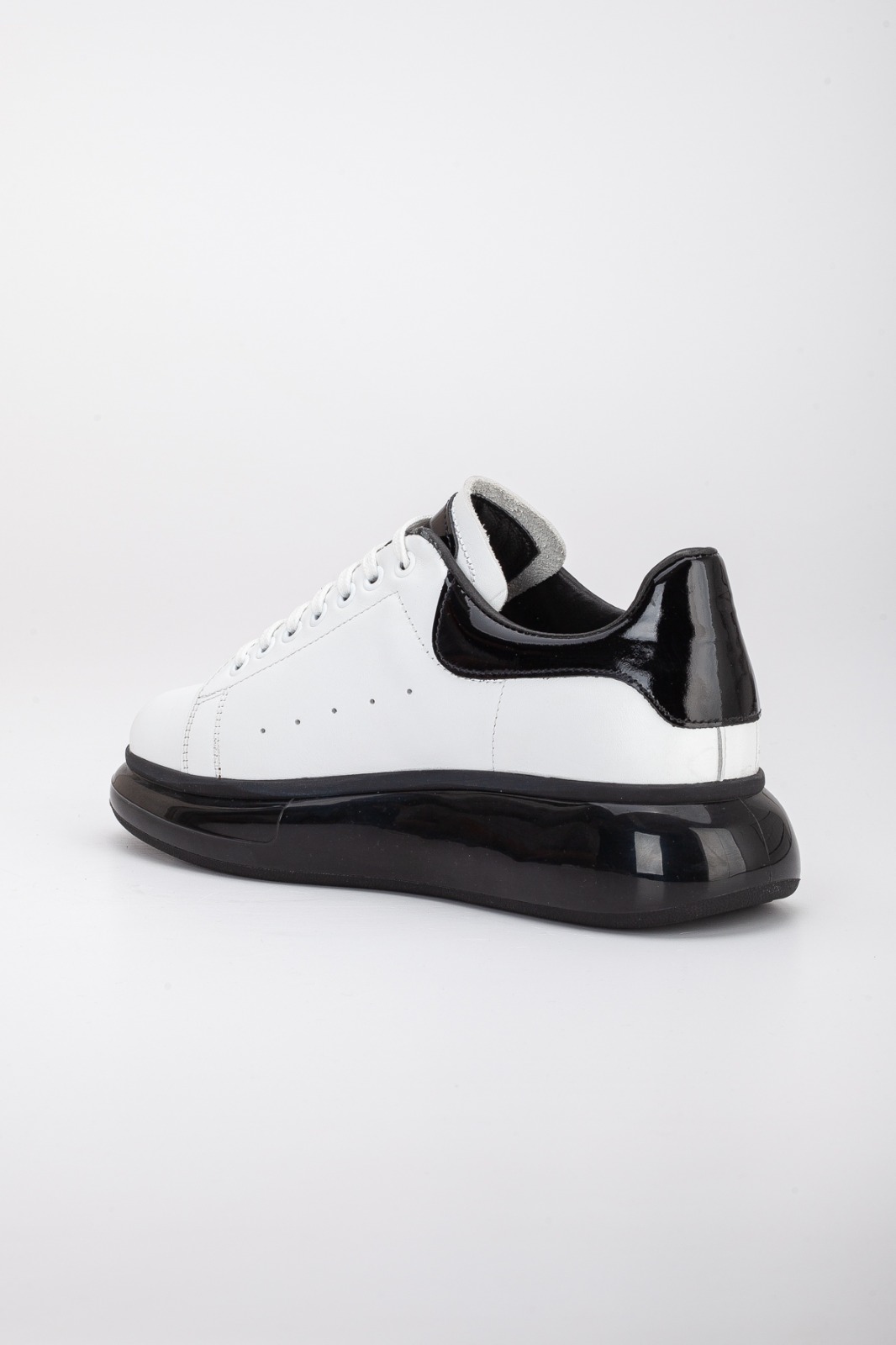 Erkek İçi Dışı Hakiki Deri Beyaz Siyah Rugan Sneaker