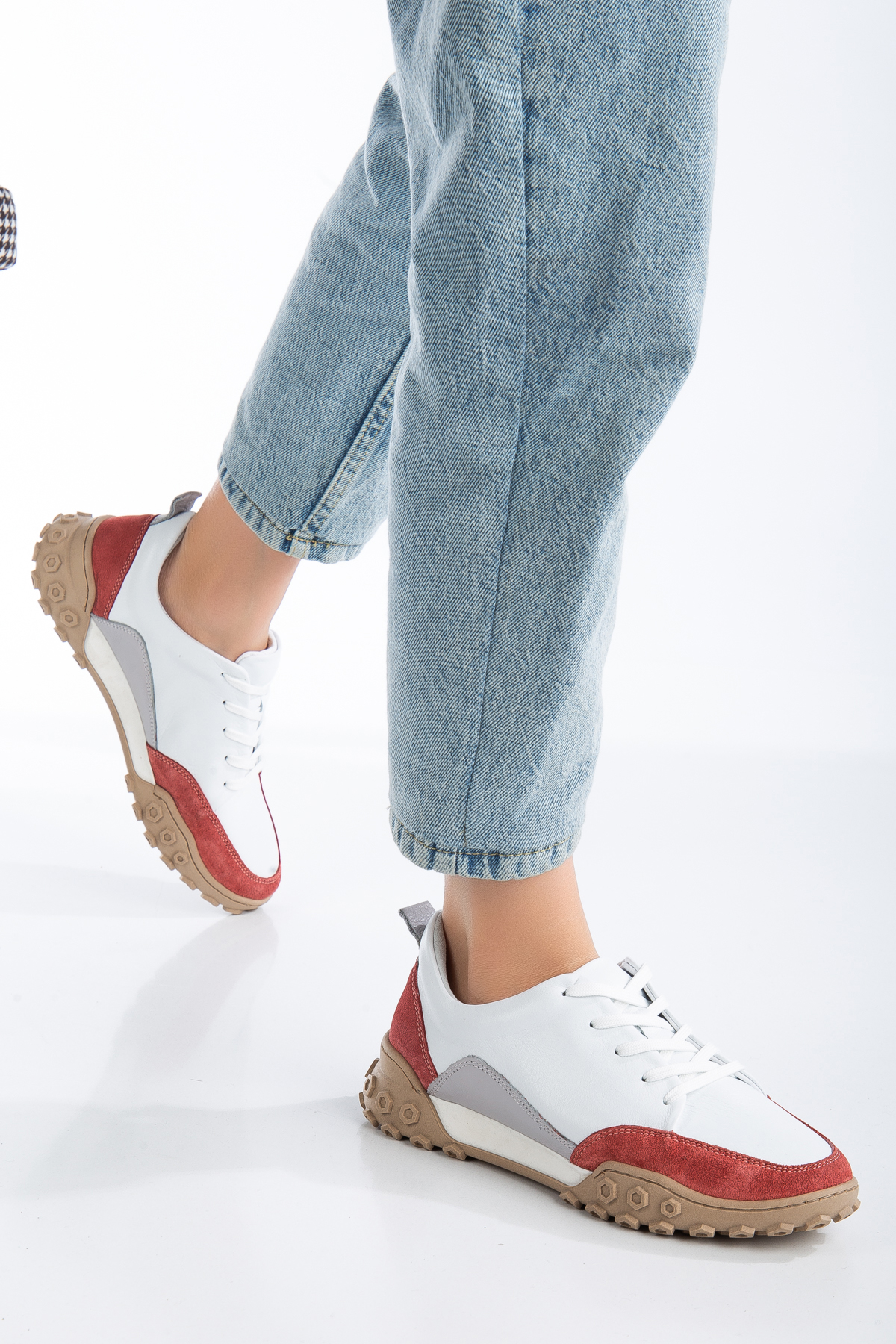 Beyaz Taba Bayan İçi Dışı Hakiki Deri Sneakers