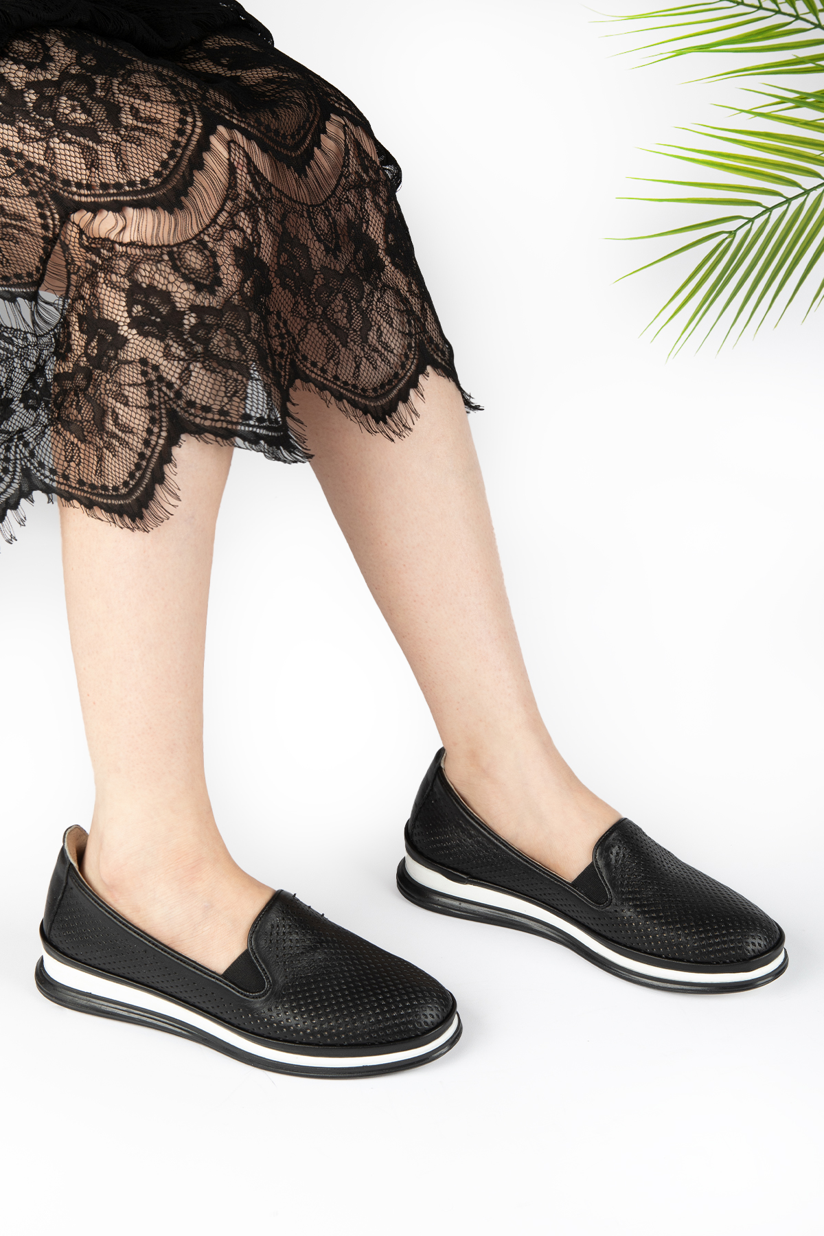 Kadın Sneakers Siyah Deri Spor