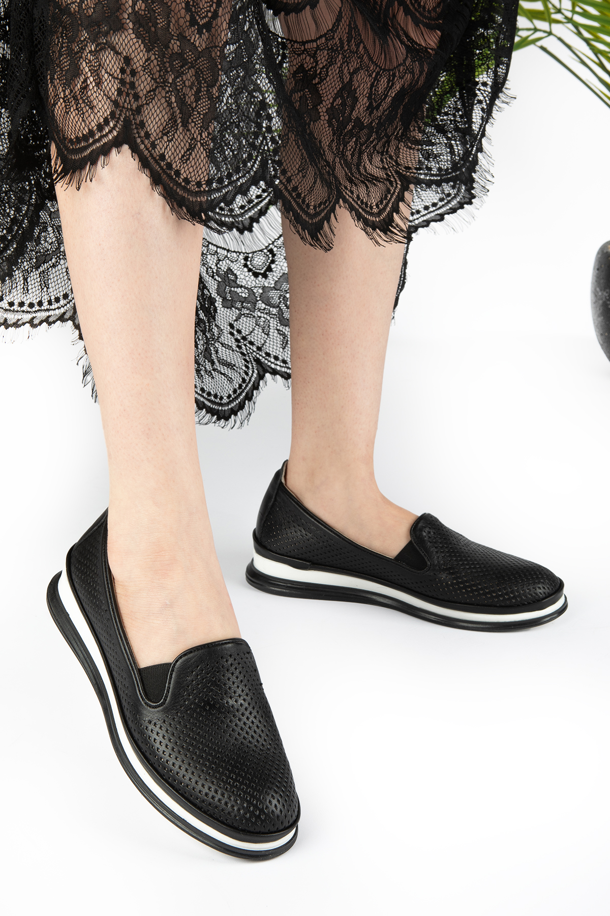 Kadın Sneakers Siyah Deri Spor