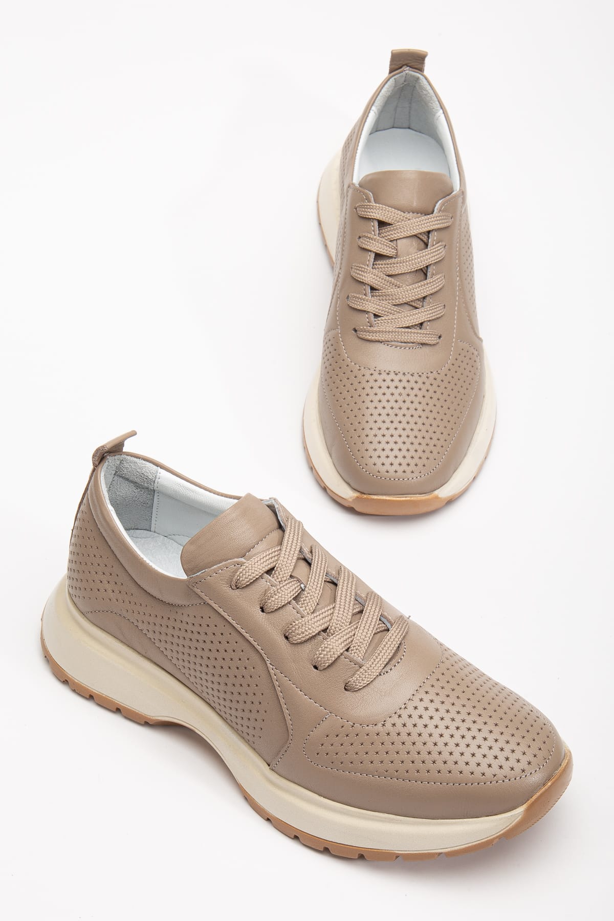 Kadın Sneakers Vizon İçi Dışı Hakiki Deri Spor Ayakkabı