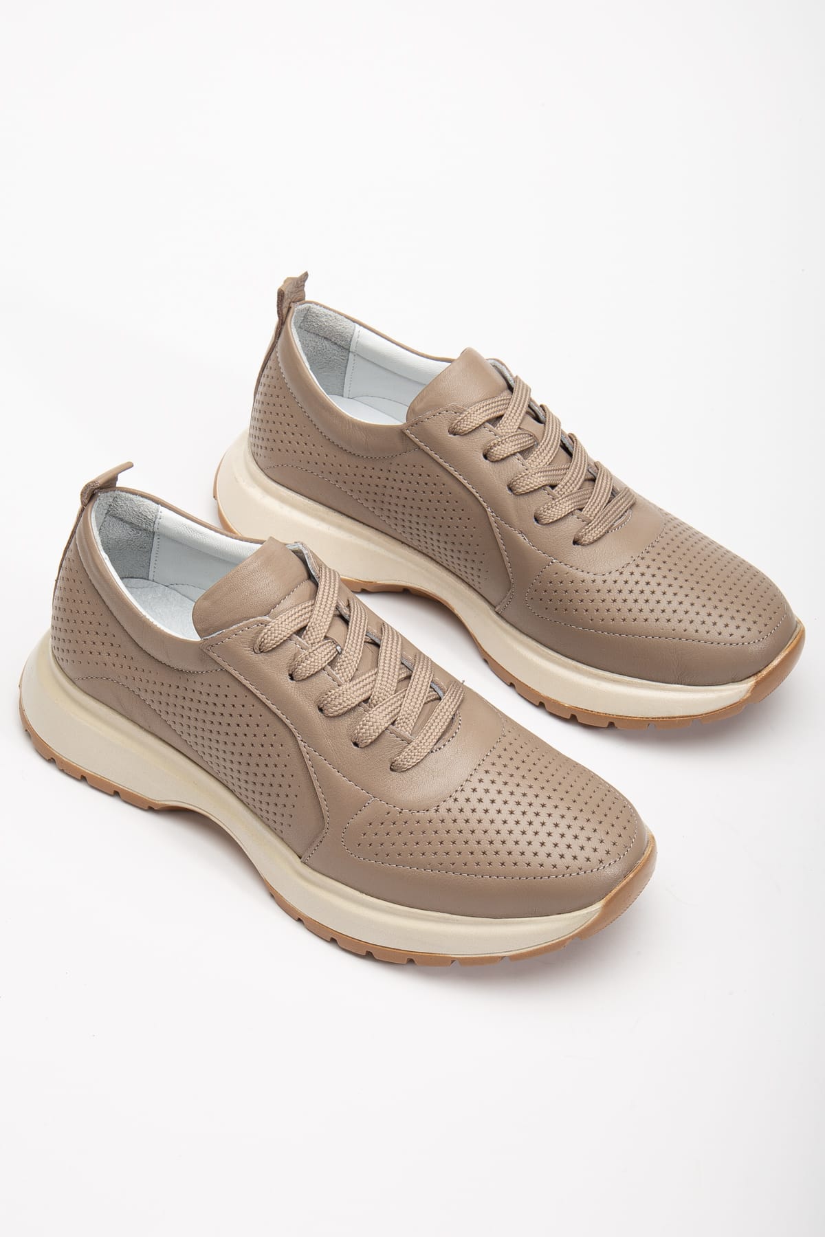 Kadın Sneakers Vizon İçi Dışı Hakiki Deri Spor Ayakkabı
