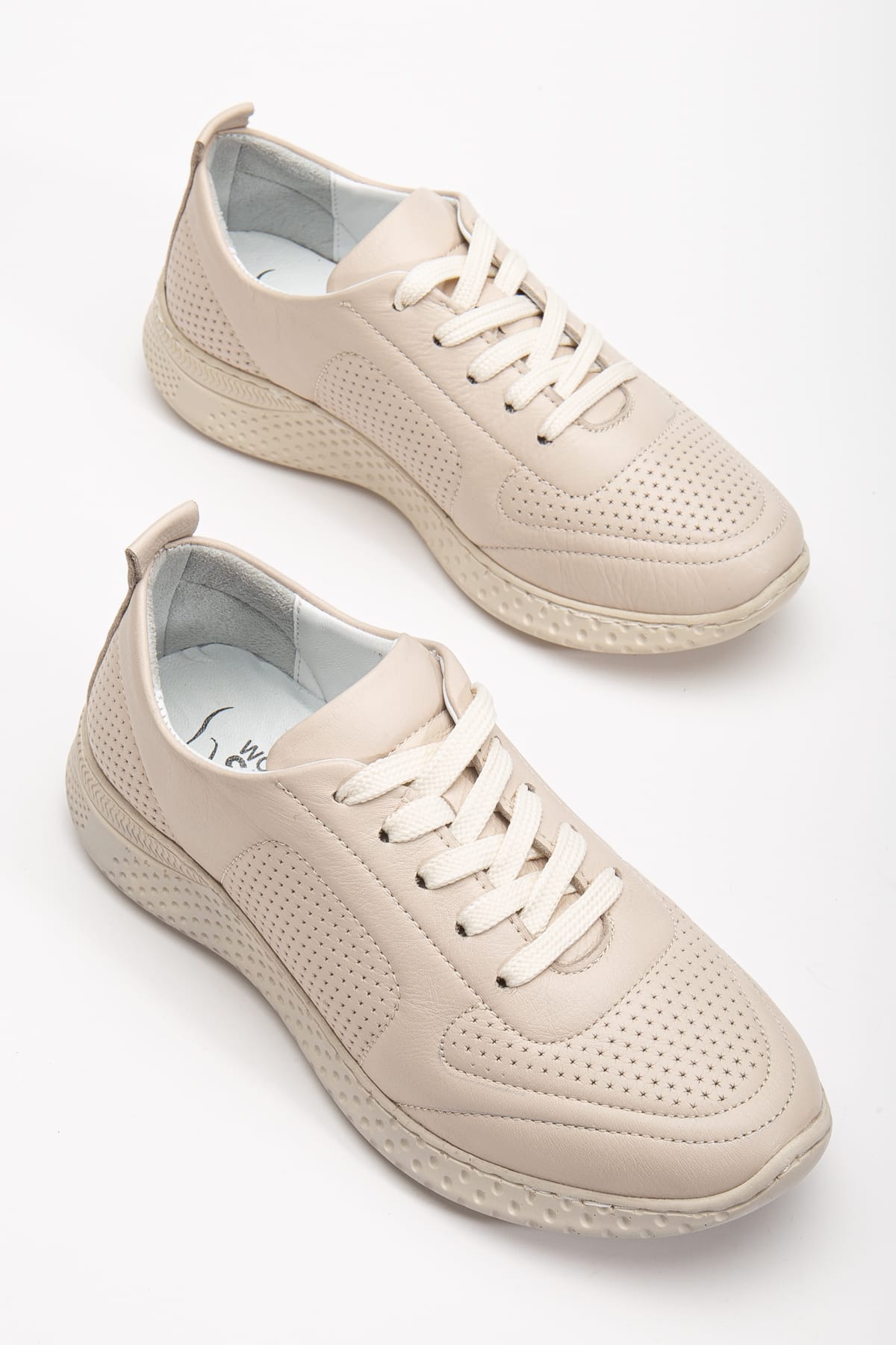 Kadın Sneakers Nude İçi Dışı Hakiki Deri Spor Ayakkabı