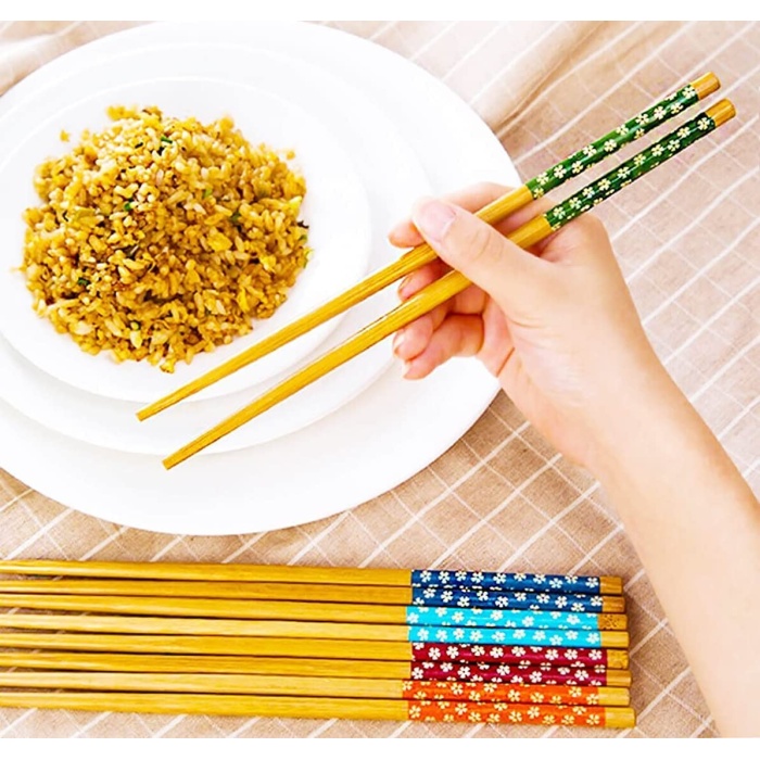Yıkanabilir Kore Çin Yemek Çubuğu 10 Çift Desenli Bambu Chopstick
