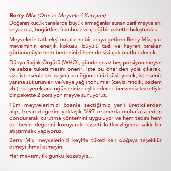 BERRY MIX 6LI SET  | Beyaz Dut, Böğürtlen, Frambuaz, Çilek | Orman Meyveleri Karışımı | 6 Al 5 Öde Paketi |